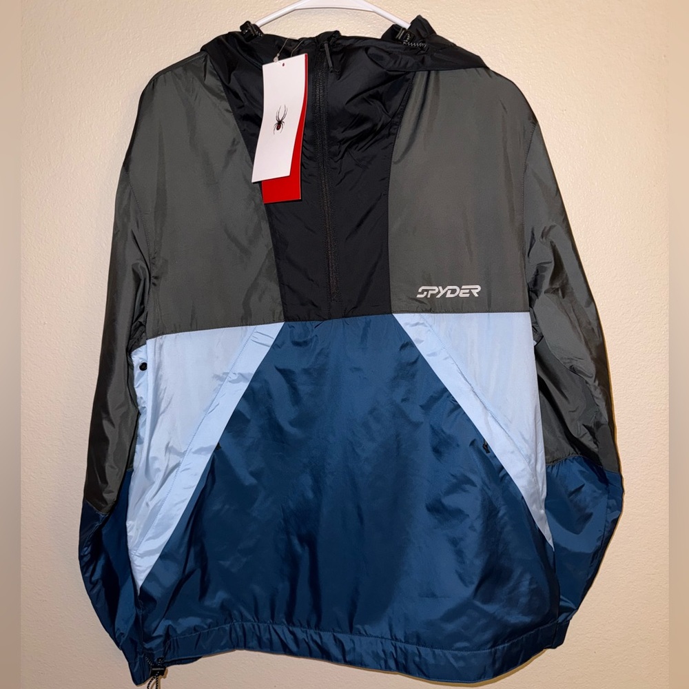 NWT Spyder Belford Windbreaker Anorak Men's Blue‎ and Gray Jacket size Medium
